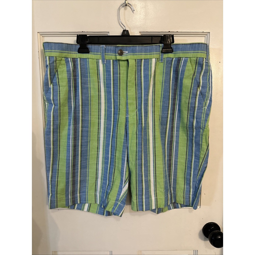 Loudmouth Golf Nassau Cotton Stretch Green Blue Striped Shorts Mens Size 40